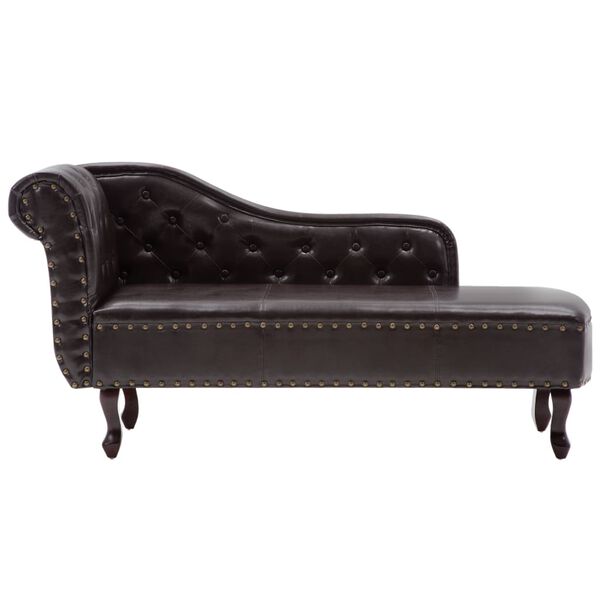 vidaXL Chaise Longue Antique brown PVC, Solid wood 66.1 x 22.8 x 30.3 in