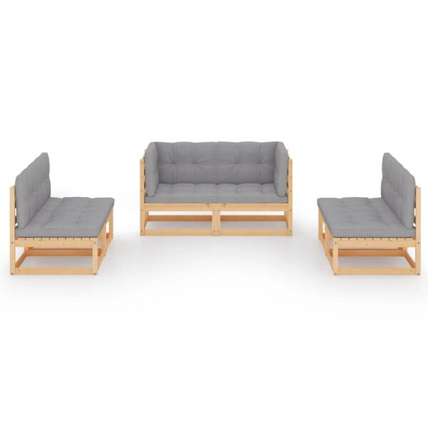 vidaXL Garden Lounge Set Natural Wood Solid Pine Wood, Polyester Modular