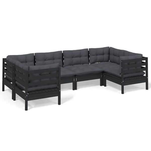 vidaXL Garden Lounge Set Black Solid pine wood, fabric (100% polyester)