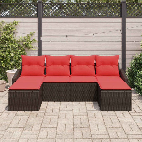vidaXL Sofa Set with Cushion 6 pcs Brown Poly Rattan