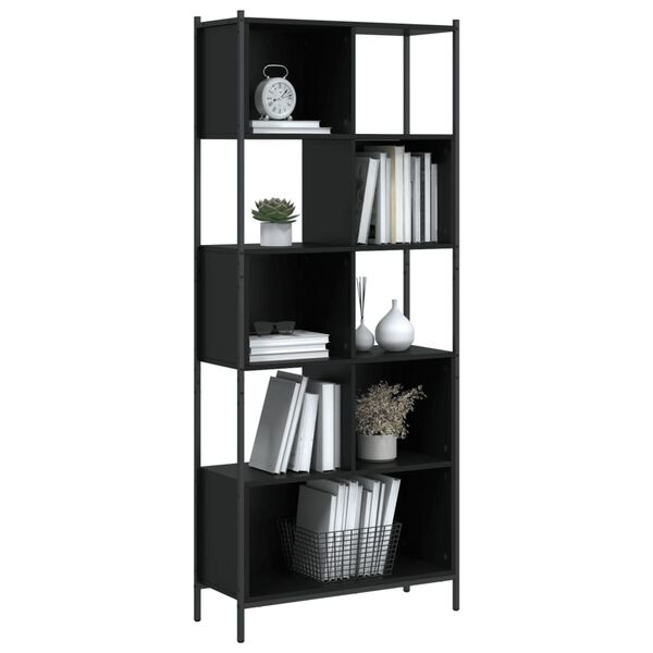 vidaXL Bookcase Black Engineered wood, powder-coated steel