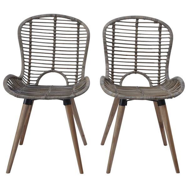 vidaXL Dining Chair Set of 2 Brown Natural rattan and wood Standard