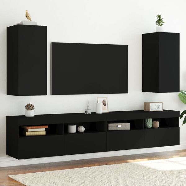 vidaXL TV Wall Cabinet Set of 2 Black Engineered wood Medium