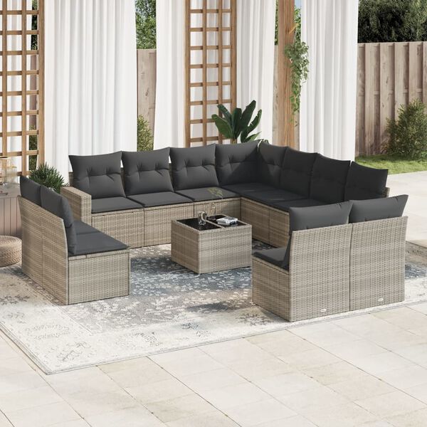vidaXL Garden Sofa Set Light Grey PE Rattan Large Adjustable Feet