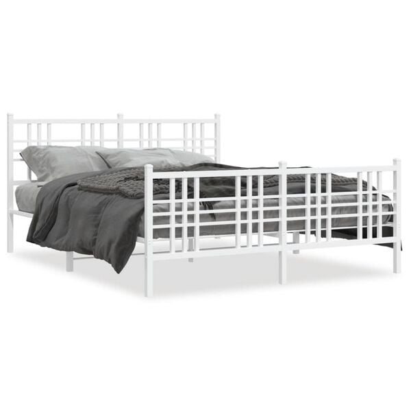 vidaXL Bed Frame White Steel 63 x 79 in Bed Frame Rectangular