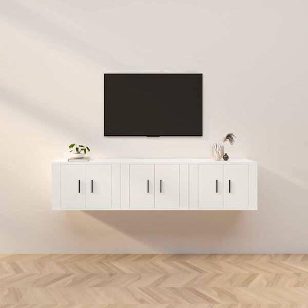 vidaXL Wall-mounted TV Cabinet Set of 3 White Engineered wood