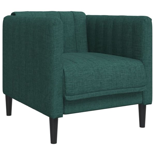 vidaXL Sofa Set Dark Green Fabric, Plywood, Solid Wood, Foam 3 Piece Set
