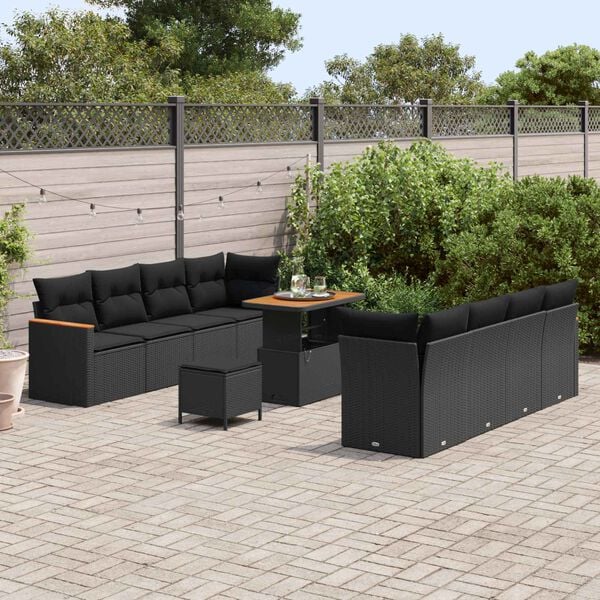 vidaXL Garden Sofa Set with Cushion 12 pcs Black Poly Rattan