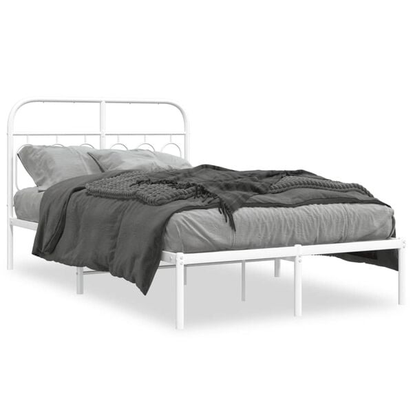 vidaXL Bed Frame White Steel 47.2 x 78.7 in Bed Frame Rectangular