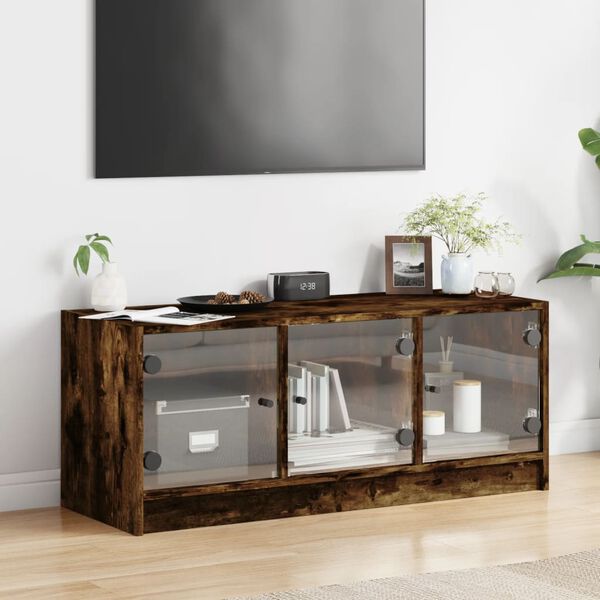 vidaXL TV Cabinet Smoked Oak Engineered Wood, Glass Modern Style