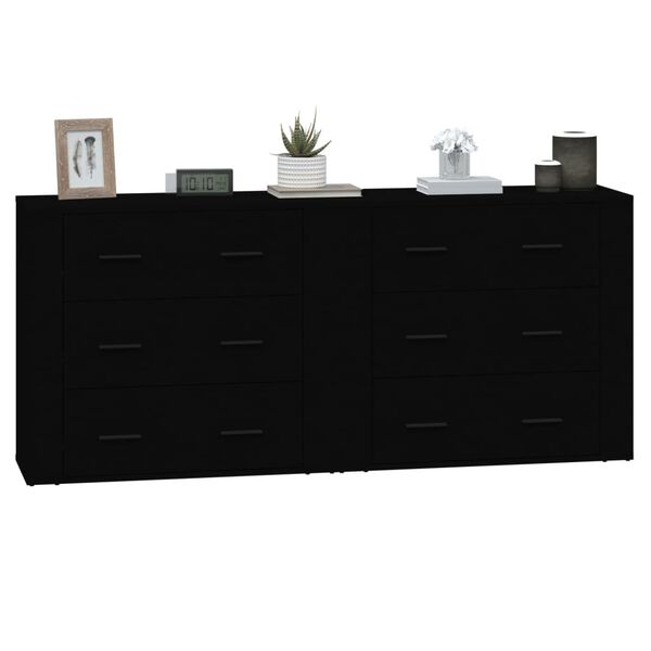 vidaXL Sideboard Set of 2 Black Engineered wood Normal Sideboard