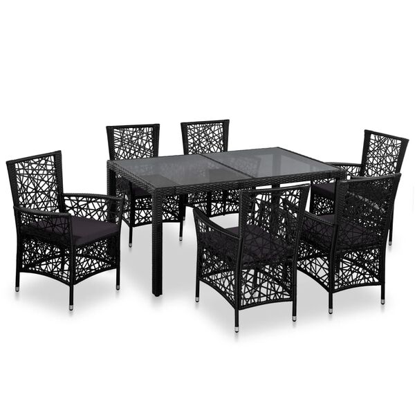 vidaXL Dining Set Black Polyethylene rattan Medium Outdoor Dining Set