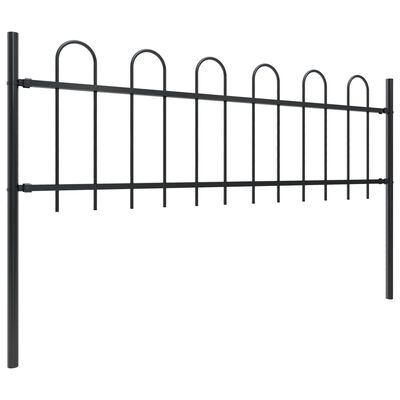 vidaXL Garden Fence with Hoop Top Steel 50.2' Black