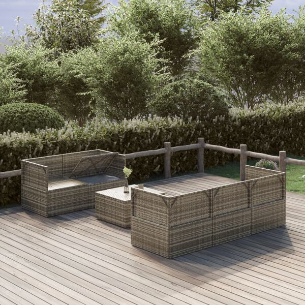 vidaXL Garden Lounge Set Grey PE rattan, powder-coated steel, polyester, PVC