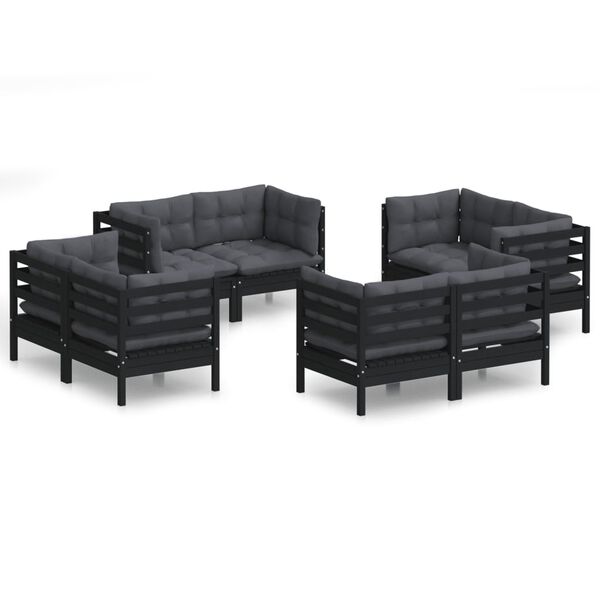 vidaXL Garden Lounge Set Black with Anthracite Cushions