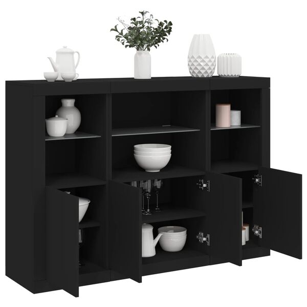 vidaXL Sideboard Set of 3 Black Engineered wood, glass Standard