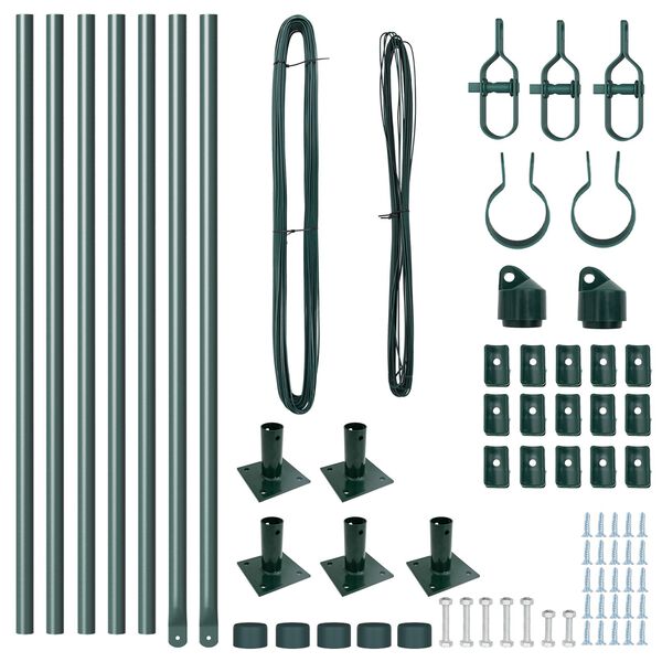 vidaXL Fence Posts Manual 7 pcs Green Ø32mm 70 cm Galvanized steel