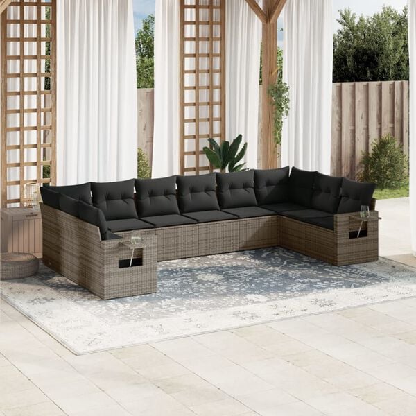 vidaXL Garden Sofa Set Gray PE rattan, powder-coated steel, polyester