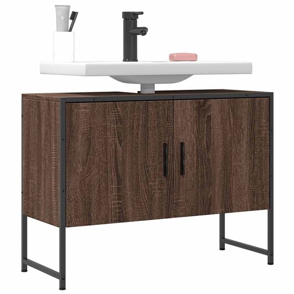 vidaXL Bathroom Sink Cabinet Brown oak Engineered wood, powder-coated steel