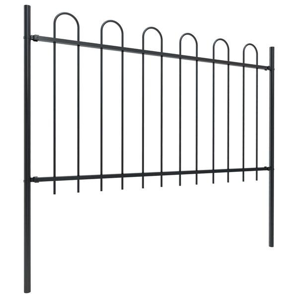 vidaXL Garden Fence with Hoop Top Steel 141.3"x39.4" Black