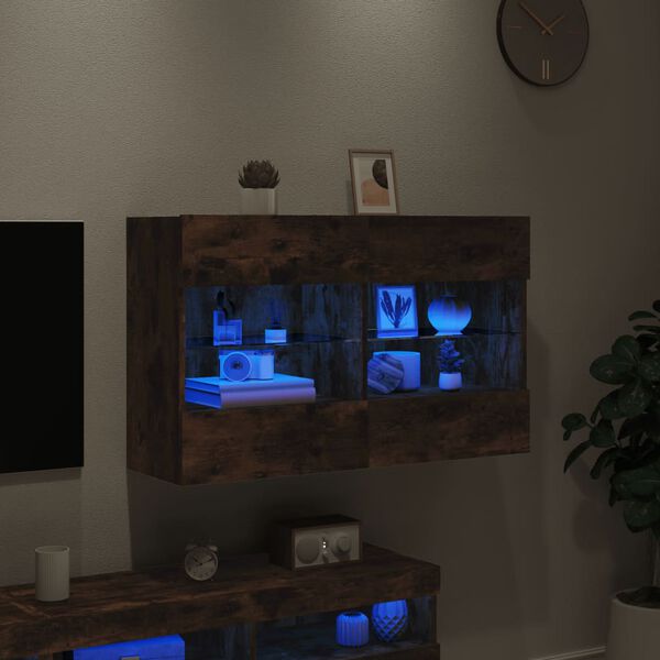 vidaXL TV Wall Cabinet Smoked oak Engineered wood, glass Medium