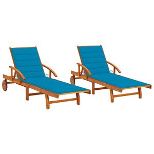 vidaXL Sun Lounger Blue (Cushions), Natural Wood