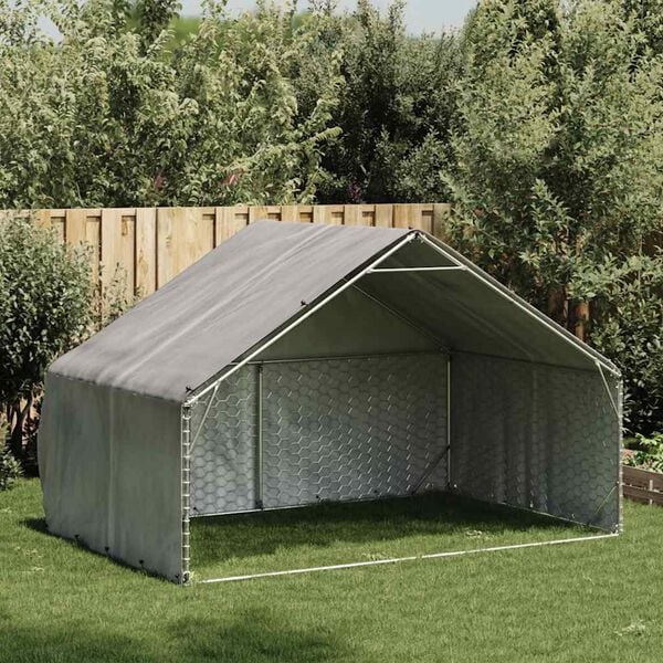 vidaXL Outdoor Dog Kennel Silver High zinc galvanized steel