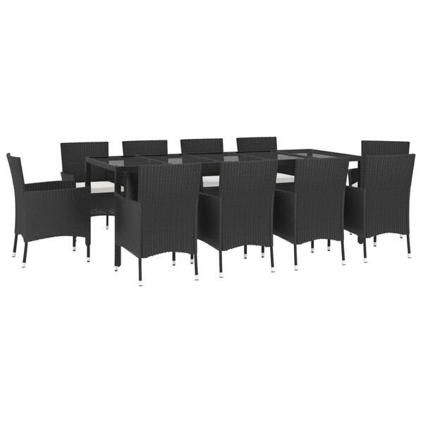 vidaXL 11 Piece Patio Dining Set with Cushions Black Poly Rattan