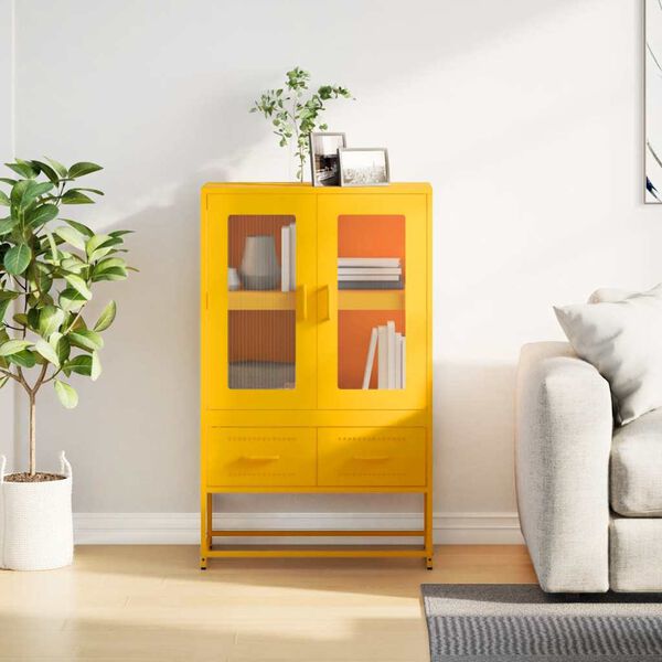 vidaXL Highboard Mustard Yellow Cold-rolled Steel Tall Highboard
