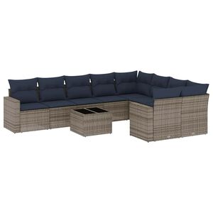 vidaXL 10 Piece Patio Sofa Set with Cushions Grey Poly Rattan (US only)