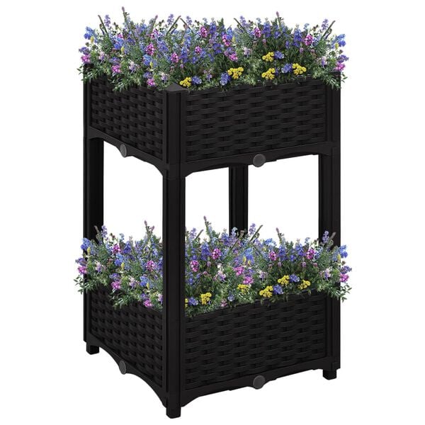 vidaXL Raised Bed Black Polypropylene 15.7 x 15.7 x 28.0 in Durable