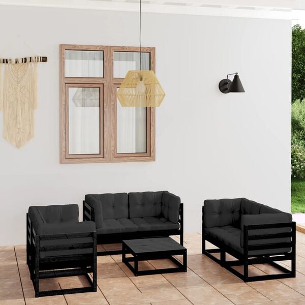 vidaXL Garden Lounge Set Black Solid pinewood, fabric (100% polyester)