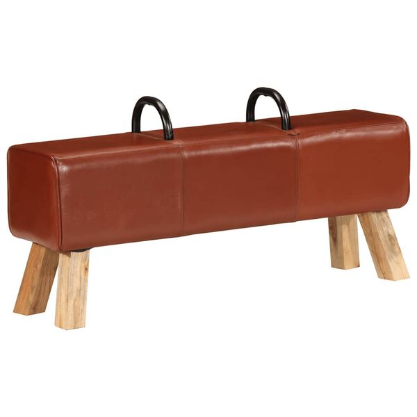 vidaXL Gym Bench Brown Goat leather, Solid Acacia wood Compact Durable