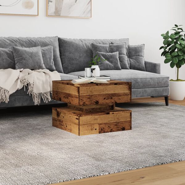 vidaXL Coffee Table Old wood Engineered wood 19.7x19.7x15.7 in Lights