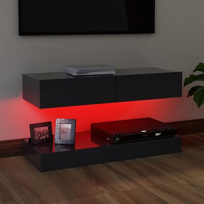 vidaXL TV Stand with LED Lights Gray 35.4"x13.8"