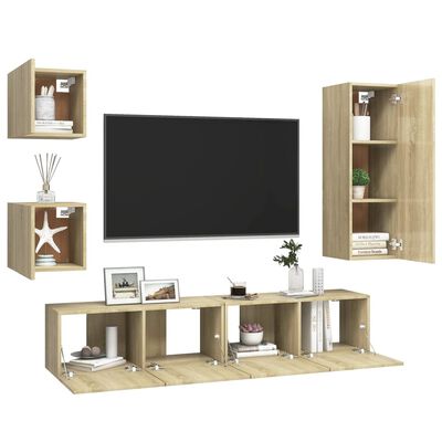 vidaXL 5 Piece TV Stand Sets Sonoma Oak Engineered Wood