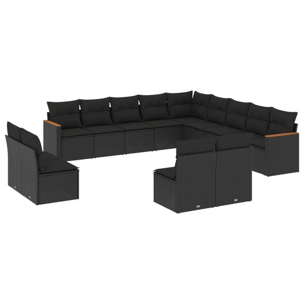 vidaXL Garden Sofa Set Black PE Rattan, Powder-Coated Steel, Fabric Large