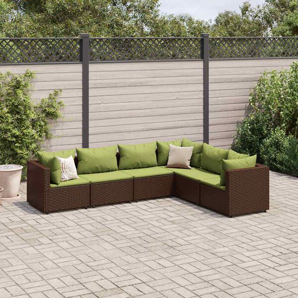 vidaXL Patio Lounge Set Brown PE rattan, powder-coated steel, 100% polyester