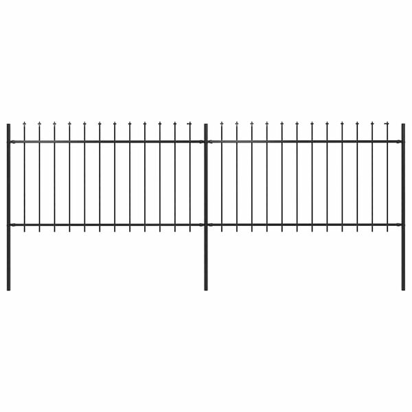 vidaXL Garden Fence with Spear Top Steel 141.3"x39.4" Black