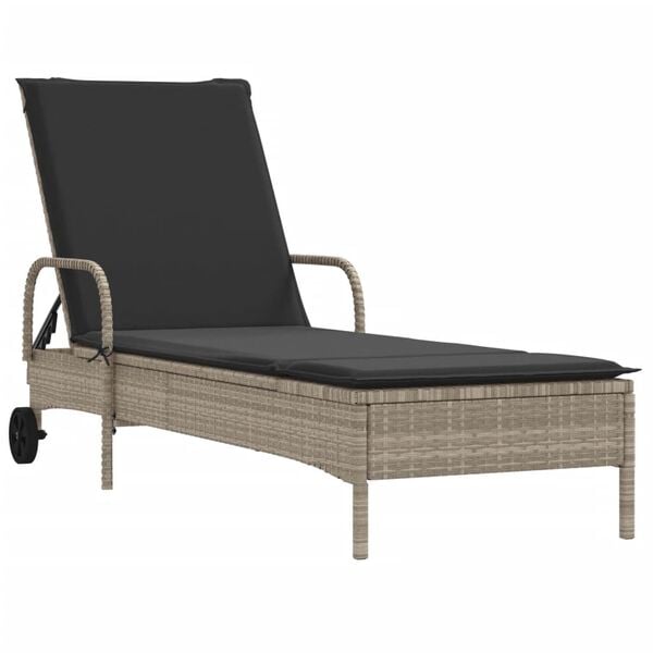 vidaXL Sun Lounger Light Grey PE Rattan Standard Foldable Sun Lounger