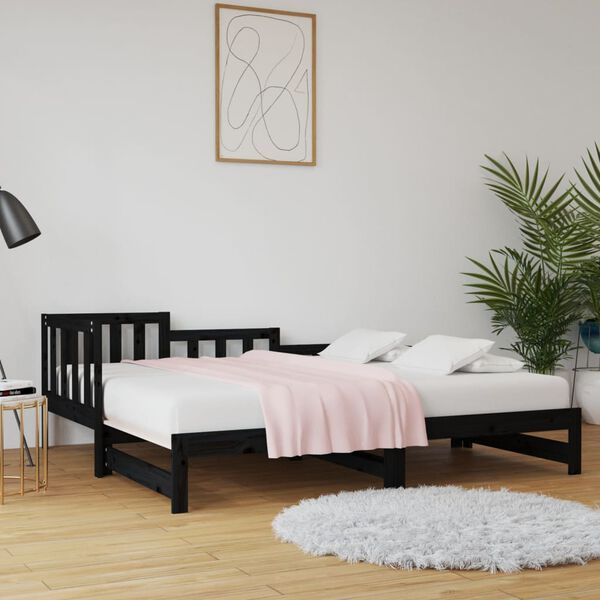 vidaXL Day Bed Black Solid pine wood Double Expandable Day Bed