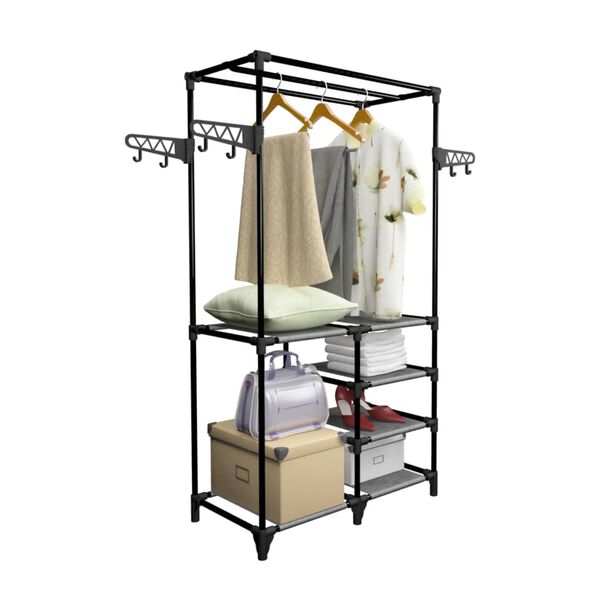 vidaXL Clothes Rack Black Powder-coated steel, Non-woven fabric Medium