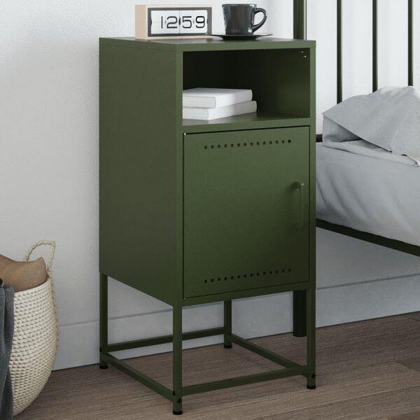 vidaXL Bedside Cabinet Olive Green Steel Compact Bedside Cabinet