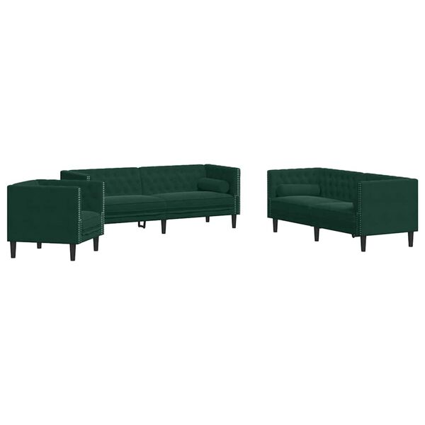 vidaXL Chesterfield Sofa Set Dark Green Velvet 3-Seater