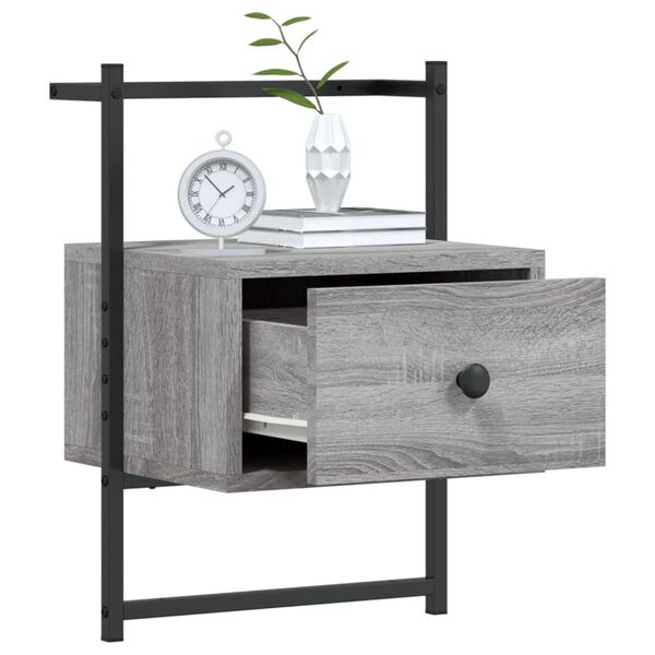vidaXL Bedside Cabinet Grey Sonoma Engineered wood, metal