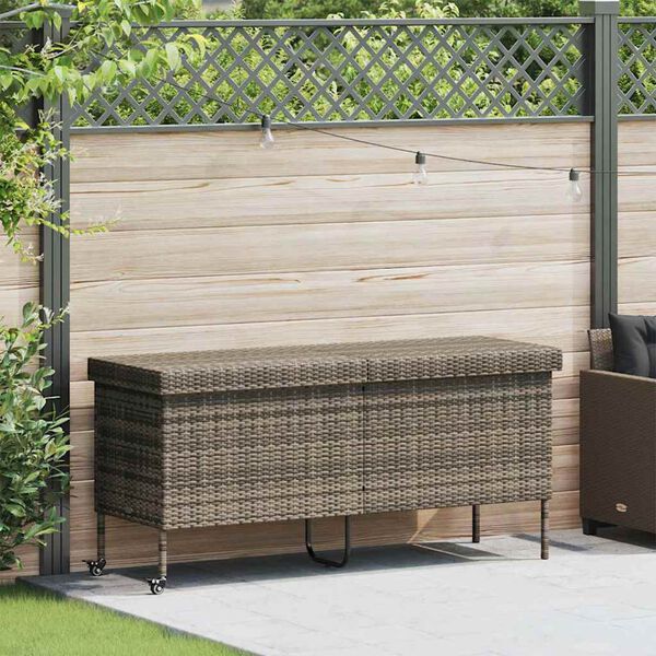 vidaXL Garden Storage Box Gray PE rattan, powder-coated steel