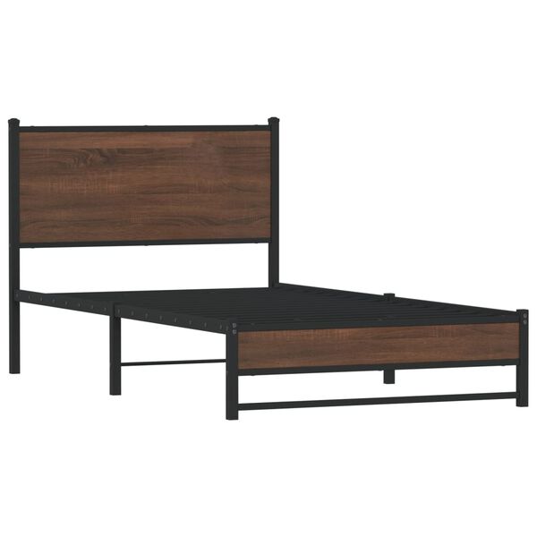 vidaXL Bed Frame Brown Oak Steel Single Bed Frame Rectangular Modern