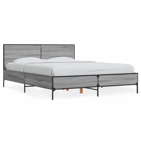 vidaXL Bed Frame without Mattress Grey Sonoma 120 x 78.7 "