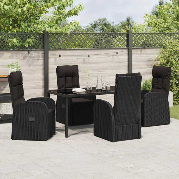 vidaXL Garden Dining Set with Cushion 5 pcs Black Poly Rattan