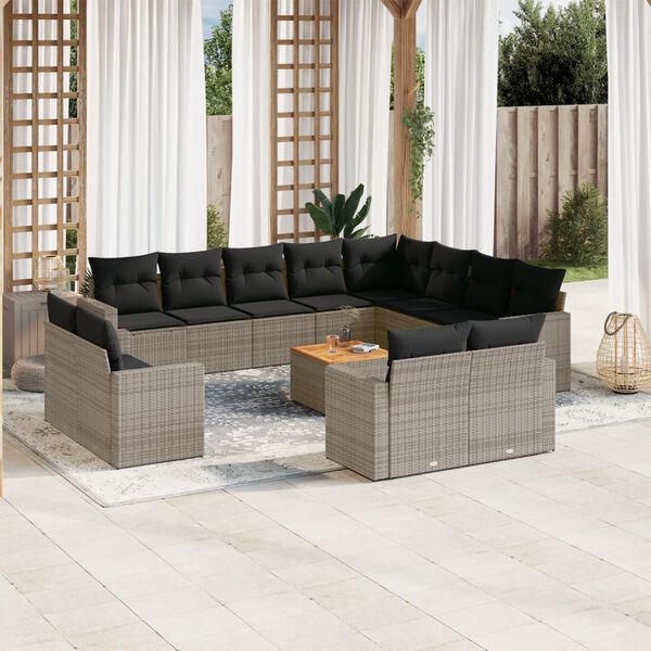 vidaXL Garden Sofa Set Grey PE rattan Large Adjustable Feet